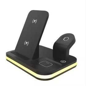 3-in-1 Fast Wireless Charging Station for iPhone 12/13/14 Series, Apple Watch AirPods - 15W Power, Night Stand Mode (Black)
