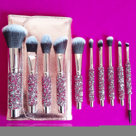 10 IN 1 Diamond Inlaid Handmade Custom Makeup Brush (Option: Pink)