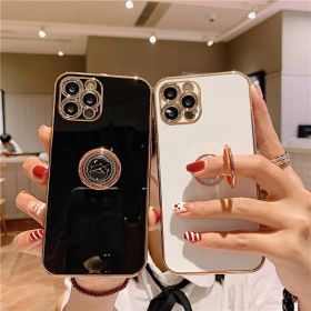 Luxury Plated Ring Bracket Shockproof Phone Case For IPhone 14 Pro Max/13 Pro/12/11/Xs Max/XR/X/8/7 Plus (Color: Black, size: IPhone 14)