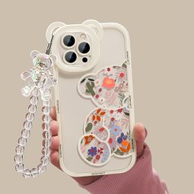 Cute Cartoon 3D 3D Bear Ear Flower Transparent Hang Phone Chain Silicone Case For Iphone 13 11 14 Pro Max 12 XR X XS 7 8 Plus SE2020 2022 SE MiNi (Phone Model: iPhone SE (2022), Color: White)