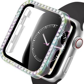 Bling Screen Protector Case For Apple Watch Series 7 & 8 45mm; Women Glitter Full Protective Clear Hard PC Cover Compatible With IWatch Series 7/ (Color: Clear+Seven Colors, size: 42mm)