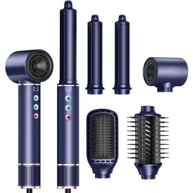 Professional Hair Dryer Brush 110000RPM High Speed Hair Dryer 5 In 1 Hair Styler Hot Air Brush Negative Ions Blow Dryer Brush Automatic Curling I (Color: Blue)