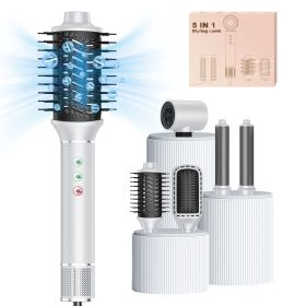 Professional Hair Dryer Brush 110000RPM High Speed Hair Dryer 5 In 1 Hair Styler Hot Air Brush Negative Ions Blow Dryer Brush Automatic Curling I (Color: White)