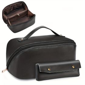 BAGMIND 2pcs Makeup Bag, Large Capacity Travel Cosmetic Bag, Portable Leather Peach Loft's Large Capacity Cosmetic Bag for a Girlfriend (Color: Black)