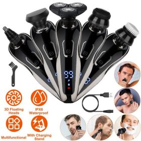 5 In 1 Electric Razor Shaver Rechargeable Cordless Head Beard Trimmer Shaver Kit IPX6 Waterproof Dry Wet Grooming Kit (Color: as picture)
